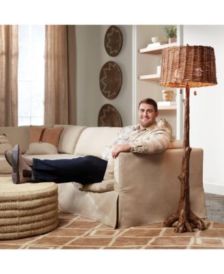 Forrest Sequoia Tree Rustic Country Cottage Floor Lamp 61" Tall Faux Wood Brown Wicker Drum Shade for Living Room Bedroom Office House