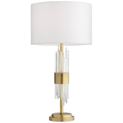 Aloise Modern Mid Century Table Lamp 27 1/2" Tall Brass Clear Glass Tube White Drum Shade for Bedroom Living Room Bedside Office