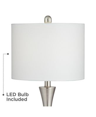 Gerson Modern Table Lamps 24" High Set of 2 Brushed Nickel with Dimmers LED White Drum Shade for Bedroom Living Room Bedside Nightstand
