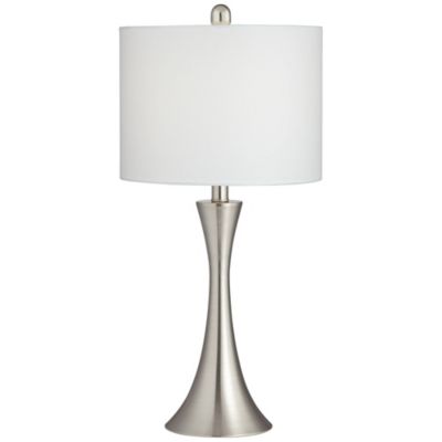 Gerson Modern Table Lamps 24" High Set of 2 Brushed Nickel with Dimmers LED White Drum Shade for Bedroom Living Room Bedside Nightstand