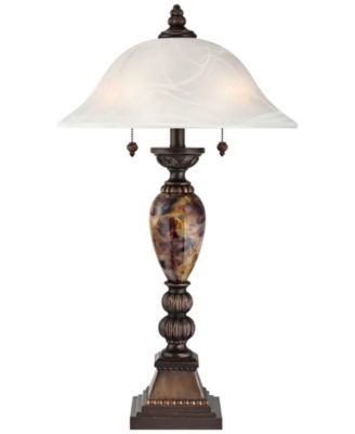 Mulholland Traditional Vintage like  Table Lamp 27" Tall Aged Bronze Faux Marble White Alabaster Glass Dome Shade for Living Room Bedroom House Bedside Nightstand Home Office Family - Kathy Ireland