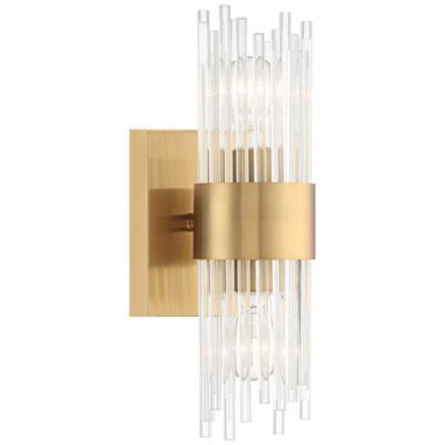 Gillery Modern Wall Light Sconce Warm Brass Hardwire 5" 2-Light Fixture Clear Glass Rods for Bedroom Bathroom Vanity Reading Living Room Home