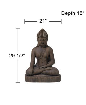 Sitting Buddha Statue Sculpture Zen Asian Decor Outdoor Garden Yard Dark Sandstone Faux Stone Finish 29 1/2" High