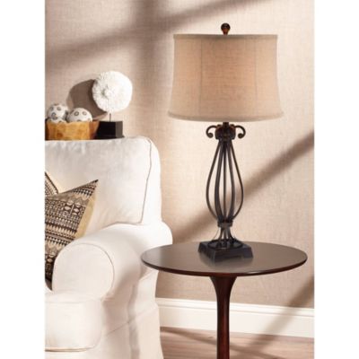 Taos Traditional Table Lamp 32" Tall Iron Open Scroll Base Neutral Burlap Shade for Bedroom Living Room Bedside Nightstand Office Kids