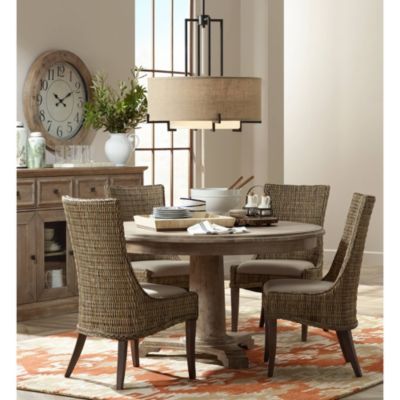 Concentric Pendant Chandelier with Burlap Drum Shade 4-Light Fixture for Dining Room or Kitchen Island