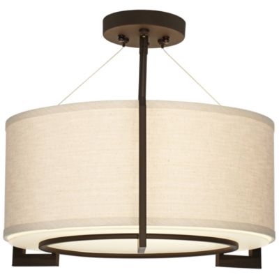 Stinson Modern Ceiling Light Semi Flush Mount Fixture 17 1/4" Wide Bronze 3-Light Linen Drum Shade for Bedroom Kitchen Living Room