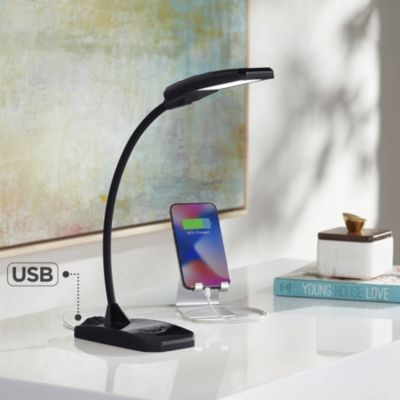 Ricky Modern Desk Lamp 13 3/4" High Black with USB Charging Port LED Gooseneck Touch On Off Dimmer for Bedroom Bedside Office House Desk
