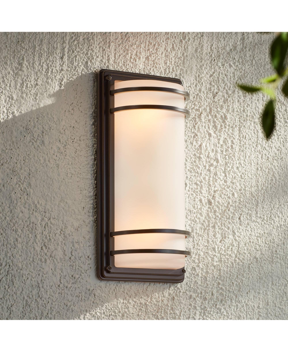 Habitat Modern Industrial Outdoor Wall Light Fixture Rubbed Bronze Steel Opal Etched Glass for Exterior House Porch Patio Outside Deck Garage Yard
