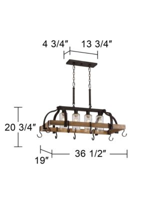 Eldrige Bronze Wood Finish Pot Rack Linear Pendant Chandelier Lighting 36 1/2" Wide Rustic Farmhouse Clear Seed Glass 4-Light Fixture Kitchen Island Dining Room House