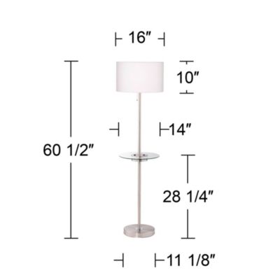 Caper Modern Floor Lamp with Tray Table 60 1/2" Tall Brushed Nickel USB and AC Power Outlet Off White Fabric Drum Shade for Living Room