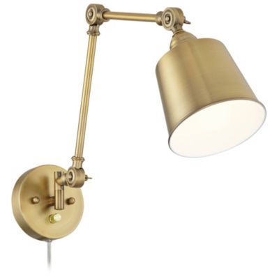 Mendes Modern Swing Arm Wall Lamps Set of 2 Brass Gold Plug-in Light Fixture Metal Shade for Bedroom Bedside Living Room Reading House