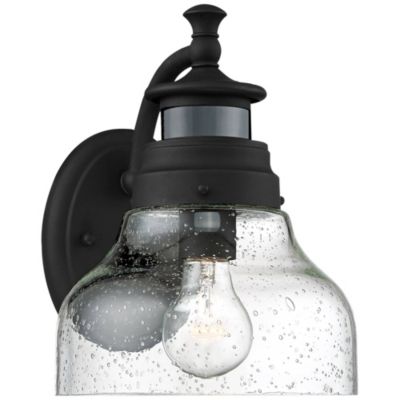 Nobel Modern Outdoor Wall Light Fixture Black Steel 10" Clear Seedy Glass Motion Sensor Dusk to Dawn for Exterior House Porch Patio Outside Deck Garage Front Door Garden Home - John Timberland