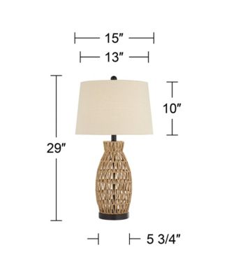 San Carlos Coastal Modern Table Lamps 29" Tall Set of 2 Natural Rattan Wicker Oatmeal Fabric Drum Shade for Bedroom Living Room Bedside