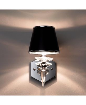 Manhattan Modern Wall Light Sconces Set of 2 Chrome Hardwire 6" Fixture Crystal Black Paper Shade for Bedroom Bathroom Vanity