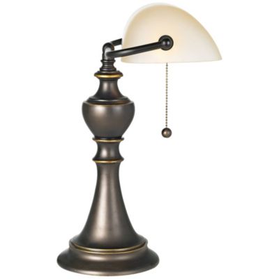 Haddington Traditional Piano Banker Table Lamp 16" High Antique Bronze Dark Brown Metal Alabaster Glass Shade Decor for Bedroom House Bedside Nightstand Home Office Reading - Regency Hill