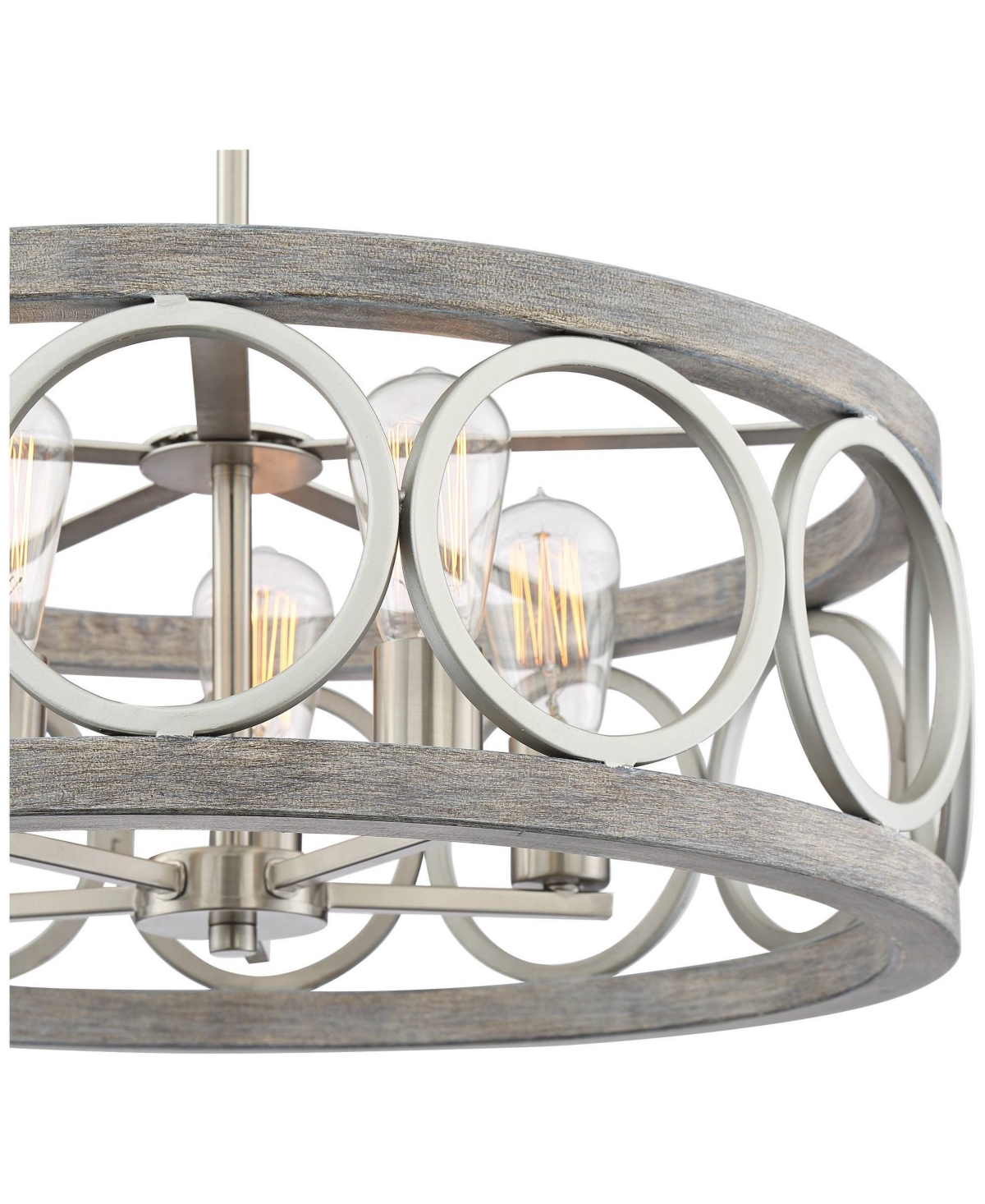 Franklin Iron Works Salima Brushed Nickel Gray Wood Pendant Chandelier Lighting 21 1/4