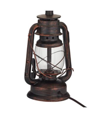 Murphy Rustic Industrial Accent Table Lamp Miner Lantern 23" High Red Bronze Oatmeal Fabric Shade for Bedroom Living Room Office