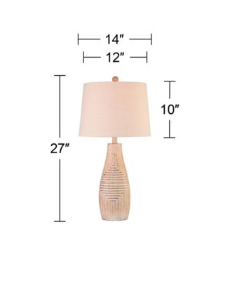 Southwest Rustic Table Lamp 27" Tall Faux Light Wood Oatmeal Fabric Drum Shade for Living Room Bedroom Bedside Nightstand