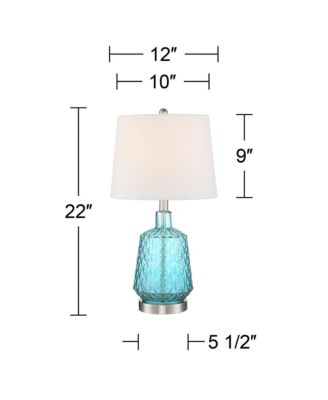 Ronald Modern Coastal Accent Table Lamp 22" High Blue Textured Glass Nickel Pole White Drum Shade for Bedroom Living Room Nightstand