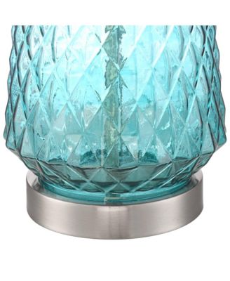 Ronald Modern Coastal Accent Table Lamp 22" High Blue Textured Glass Nickel Pole White Drum Shade for Bedroom Living Room Nightstand