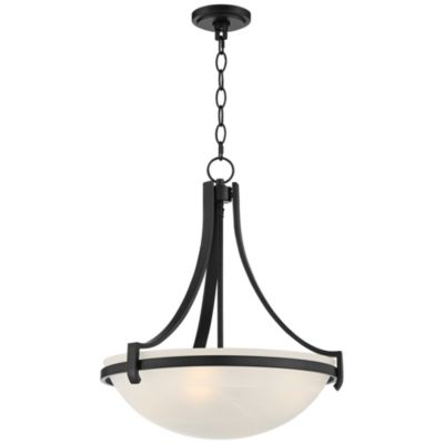 Marmelized Black Metal Pendant Chandelier 20" Wide Modern Marbleized Glass Bowl Shade Fixture for Dining Room House Foyer Entryway Kitchen Bedroom Living Room High Ceilings