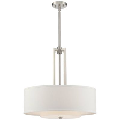 Adriana Brushed Nickel Finish Pendant Light 24" Wide Modern Glass Off White Linen Drum Shade 4-Light Fixture for Dining Room House Bedroom Kitchen Island Hallway High Ceilings - Possini Euro Design