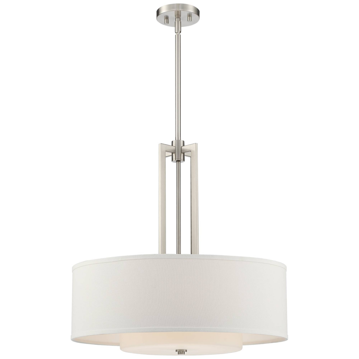 Possini Euro Design Adriana Brushed Nickel Finish Pendant Light Wide Modern Glass Off White Linen Drum Shade 4-Light Fixture for Dining Room House