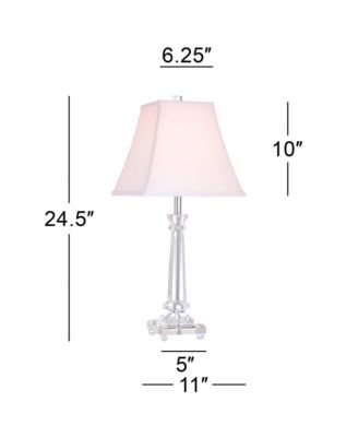 Traditional Table Lamp 25" High Crystal Glass Column White Square Bell Shade for Living Room Family Bedroom Bedside