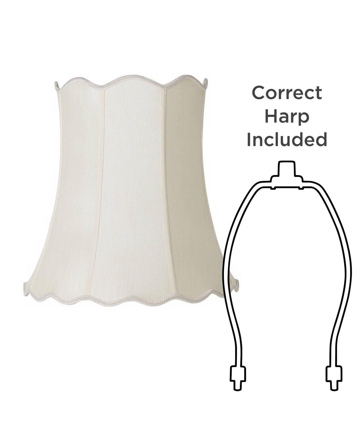 Creme Large Scallop Bell Lamp Shade Top x Bottom x Slant x 19.75 High (Spider) Replacement with Harp and Finial - Imperial Shade