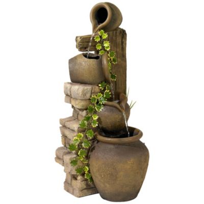 Four Jugs 33" High Large Rustic Indoor Outdoor Decor Faux Stone Floor Fountain Cascading Outside Garden Patio