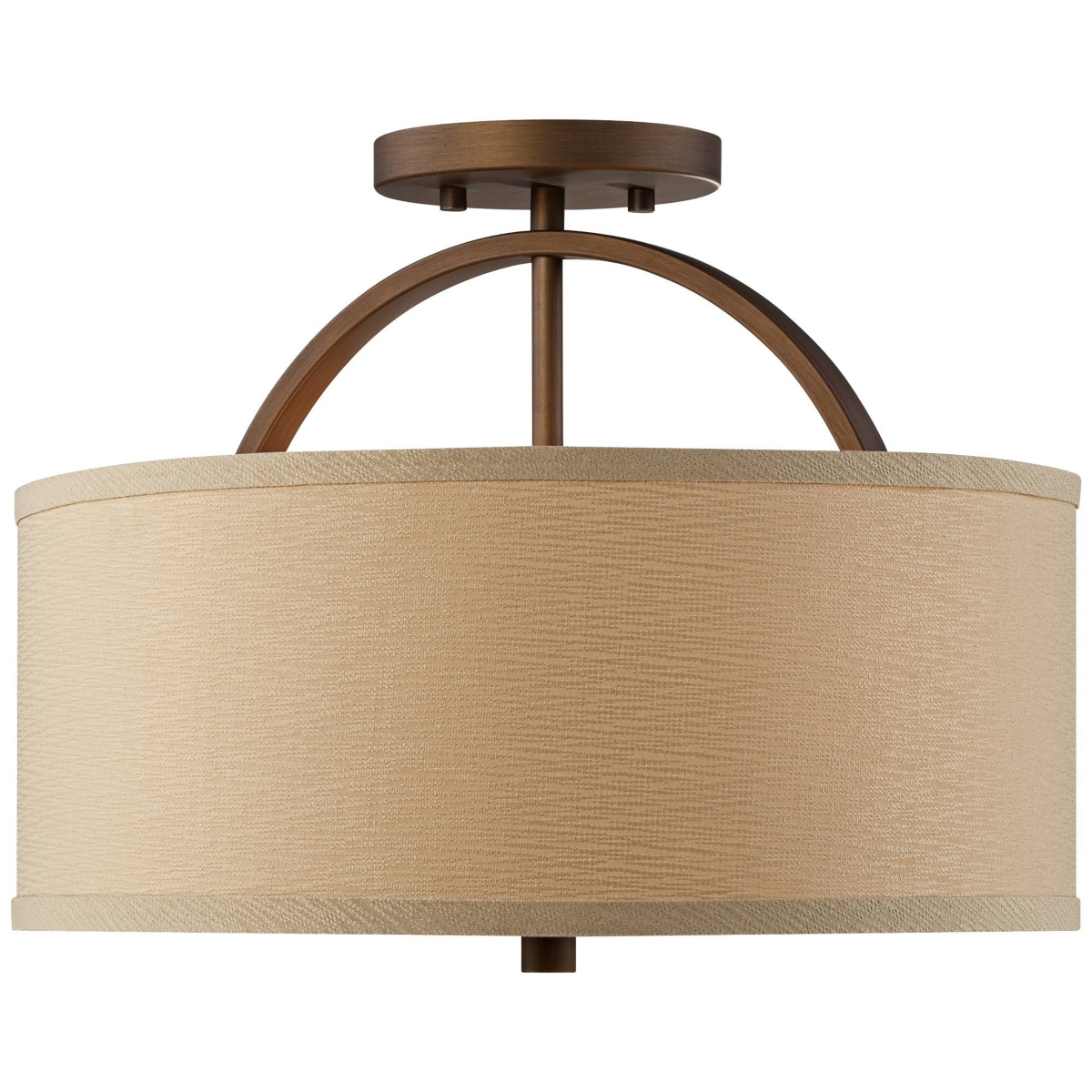 Possini Euro Design Halsted Mid Century Modern Ceiling Light Semi-Flush Mount Fixture Brushed Bronze Wide Oatmeal Linen Drum Shade for House Bedro