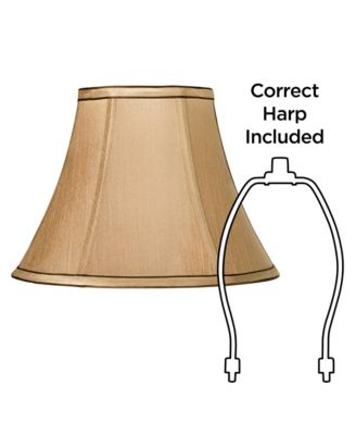 Tan Small Bell Lamp Shade and Brown Trim 6" Top x 12" Bottom x 9" High (Spider) Replacement with Harp and Finial