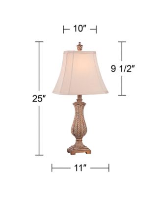 Traditional Country Cottage Table Lamp 25" High Antique Gold Leaves Petite Vase Off White Rectangular Shade Decor for Living Room Bedroom House Bedside Nightstand Home Office - Regency Hill