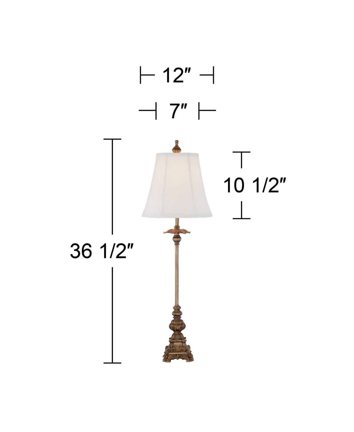 Juliette Traditional French Country Style Buffet Table Lamps Tall Skinny Set of 2 AntiqueOrnate Base White Fabric Bell Shade Decor for Liv