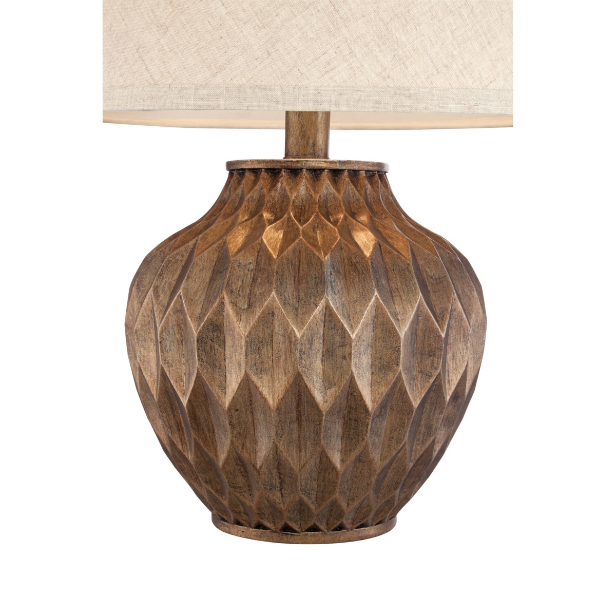 Buckhead Modern Accent Table Lamp High Warm BronzeSculptural Geometric Textured Urn Tapered Fabric Drum Shade Bedroom Living Room House Hom