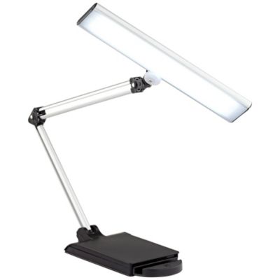 Flynn Modern Desk Lamp 25" High Metallic Black Silver with USB Charging Port Phone Cradle Adjustable Swivel LED for Living Room Office