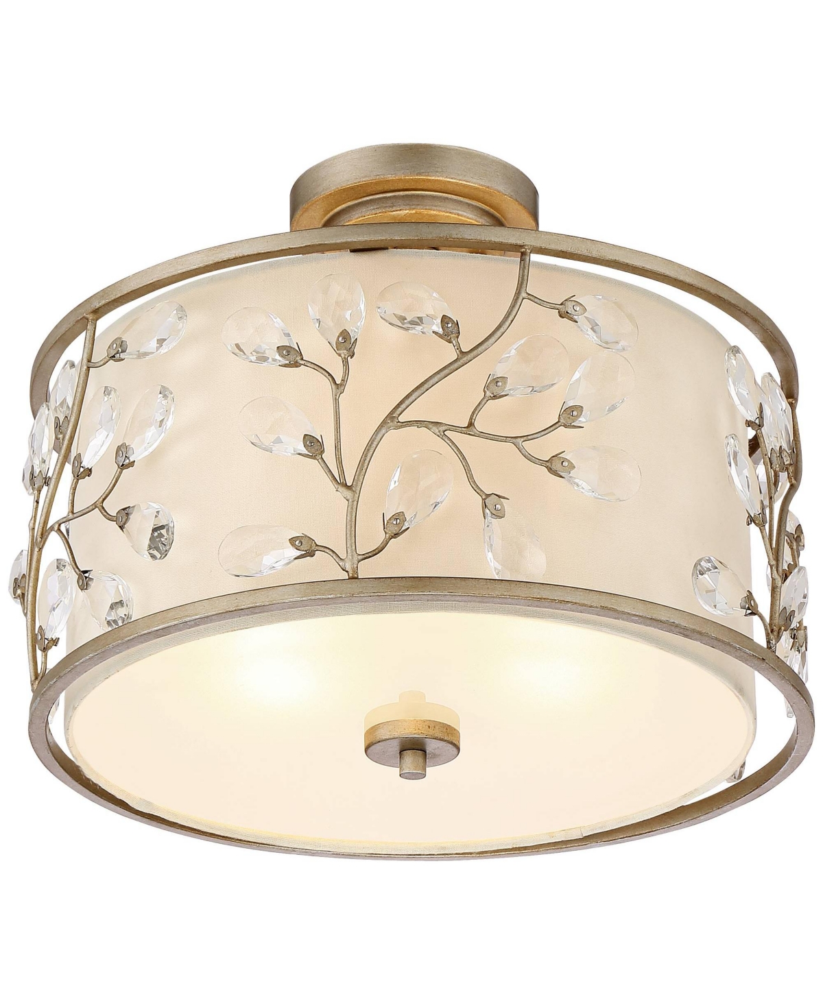 Barnes and Ivy Crystal Buds Close To Ceiling Light Semi Flush Mount Fixture Wide AntiqueBeige Fabric Drum Shade for Bedroom Hallway Living
