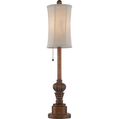 Traditional Buffet Table Lamps 28" Tall Set of 2 Warm Brown Wood Tone Fabric Drum Shade for Dining Room