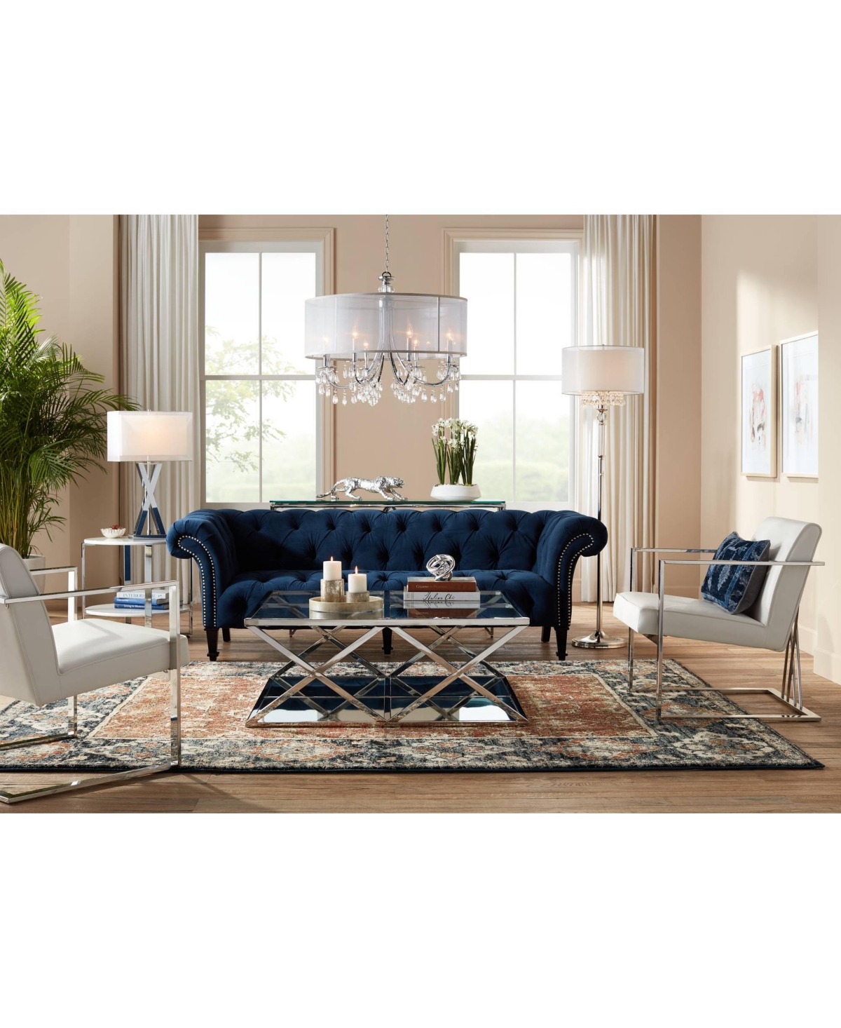 Proxima Modern Table Lamp 28" Tall Chrome Silver Crisscrossing Metal Sheer Outer White Inner Rectangular Shade for Bedroom Living Room House Bedside N