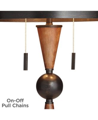 Hunter Modern Rustic Farmhouse Table Lamp 29 3/4" Tall Cherry Wood Bronze Metal Double Drum Shade for Bedroom Living Room House