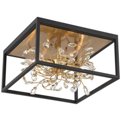 Carrine Modern Ceiling Light Flush Mount Fixture 14 1/4" Wide Black Gold 4-Light Clear Crystal for Bedroom Kitchen Living Room