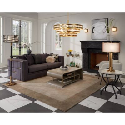 Granview Modern Table Lamp 32 1/2" Tall Brass Column Taupe Organza Outer Off White Linen Inner Drum Shade for Bedroom Living Room