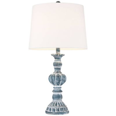 Tanya Coastal Traditional Vintage like  Style Table Lamps 26.5" High Set of 2 Blue Washed White Tapered Drum Shade Decor for Living Room Bedroom Beach House Bedside Nightstand Home - Regency Hill