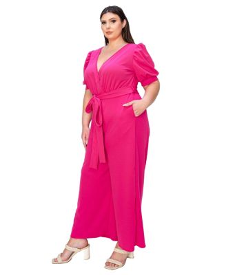 Plus Size Iris Surplice Belted Pocket Jumpsuit