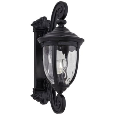 Bellagio Vintage Outdoor Wall Light Fixture Texturized Black Dual Scroll Arm 24" Clear Hammered Glass for Post Exterior Barn Deck Home