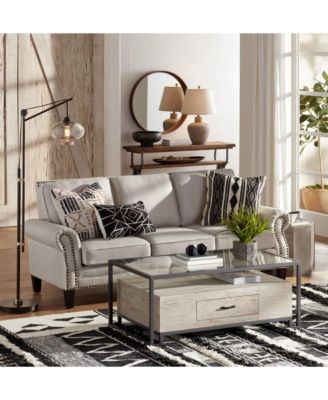 Bentley Rustic Farmhouse Table Lamp 29" Tall Brown Leaf Textured Hammered Pot Off White Empire Shade for Bedroom Living Room House Home