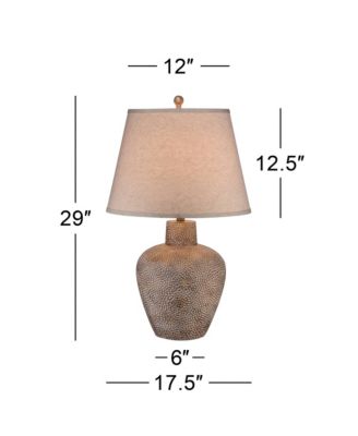Bentley Rustic Farmhouse Table Lamp 29" Tall Brown Leaf Textured Hammered Pot Off White Empire Shade for Bedroom Living Room House Home