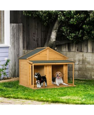 Outdoor Wooden Dog House for 2 Medium or Small Dogs with Porch