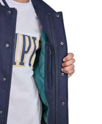 Men's Colorblocked Mixed-Media Varsity Jacket