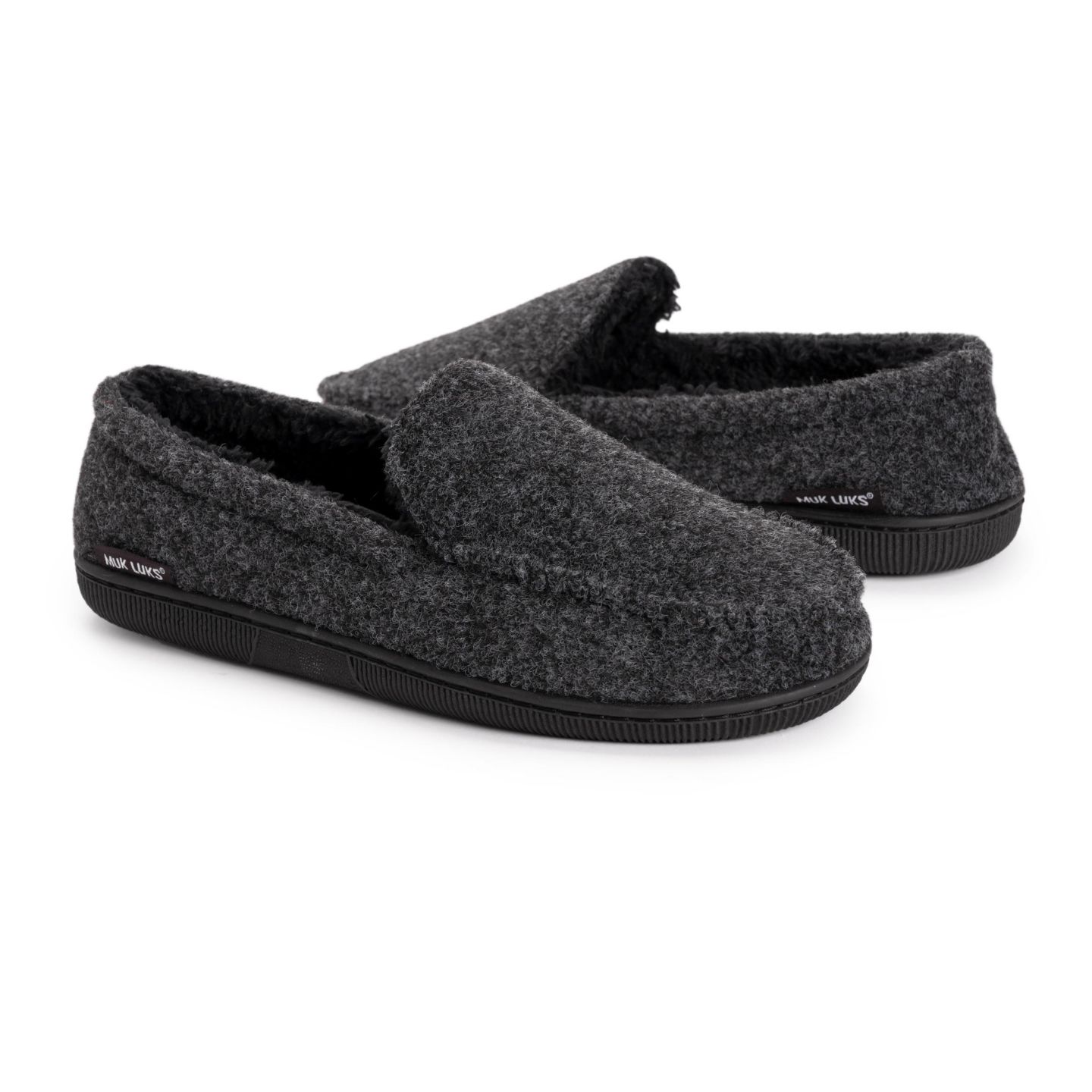 Мужские тапочки MUK LUKS Faux Wool Moccasin Slippers, цвет: Чёрный — фото 7